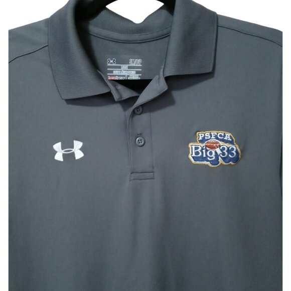 Under Armour HeatGear PSFCA Big 33 Grey Polo Shirt S Loose Fit Embroidered Logo - Picture 4 of 9
